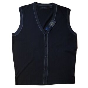 AXIST NWT Black V Neck Button Front Sleeveless Sweater Vest Medium Knit Business